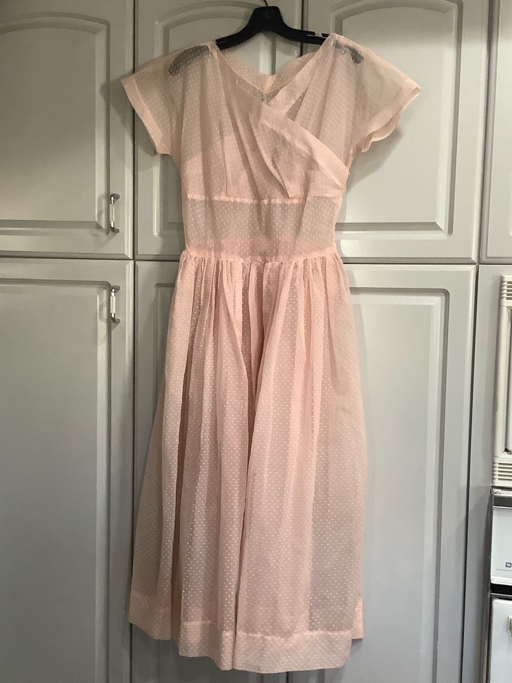 Women’s Vtg 1950’s Blush Pink Swiss Dot Dress - Elegant Party Dress